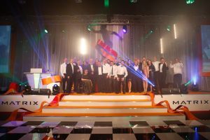 Everyone Active on stage celebrating winning Leisure Operator of the Tear at UKActive Flame awards in June 2016